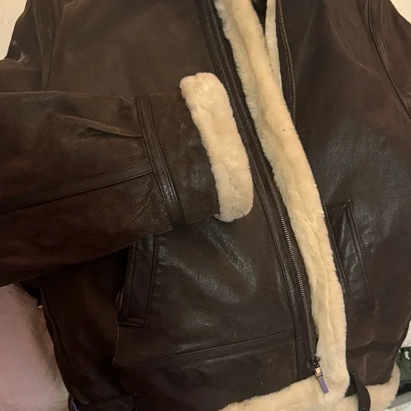 Shearling Coat Sheepskin Real Leather Jacket for Women Bomber Aviator unisex - Picture 8 of 10